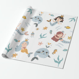 Presente Papel de estuque de baleias e princas de sereia