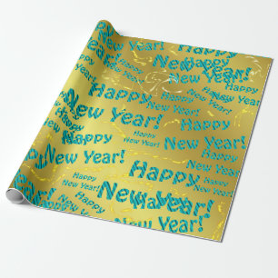 Presente papel de feliz ano novo azul