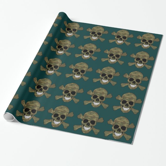 Presente Papel De Invólucro De Camuflagem Crânio E Crossbon (Desenrolado)