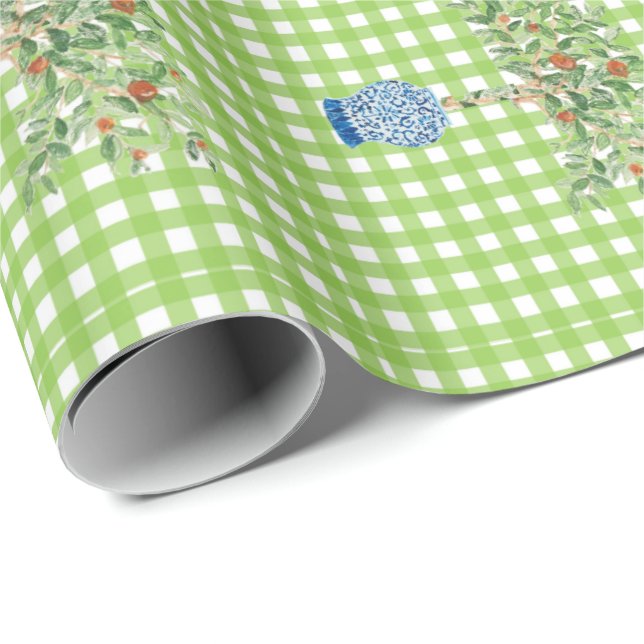 Presente Papel De Lavagem De Árvore De Laranja Gingham Pint (Ponta do rolo)