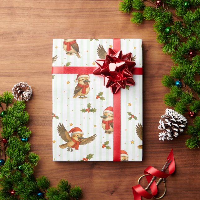 Presente Papel de Mola Aquarela de Kookaburra de Natal (Presente de Natal)
