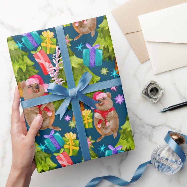 Presente Papel de mola azul de Natal de Quokka (Presentear)