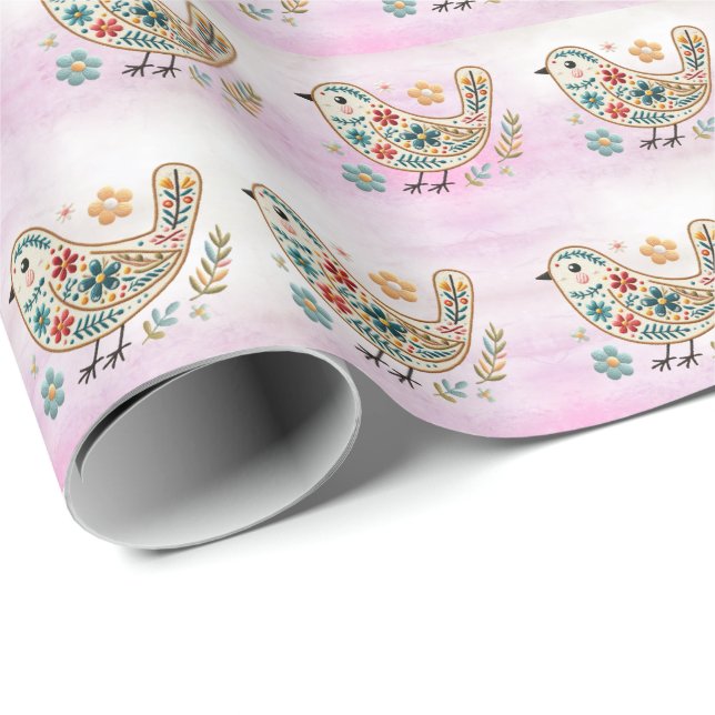 Presente Papel de mola, cor-de-rosa, de aves pequenas (Ponta do rolo)