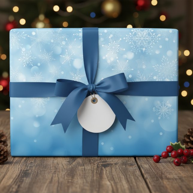 Presente Papel De Mola De Flocos De Neve Azul E Branco (Criador carregado)