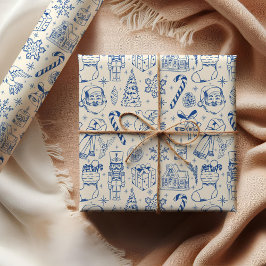 Presente Papel de mola de Natal de doodle azul