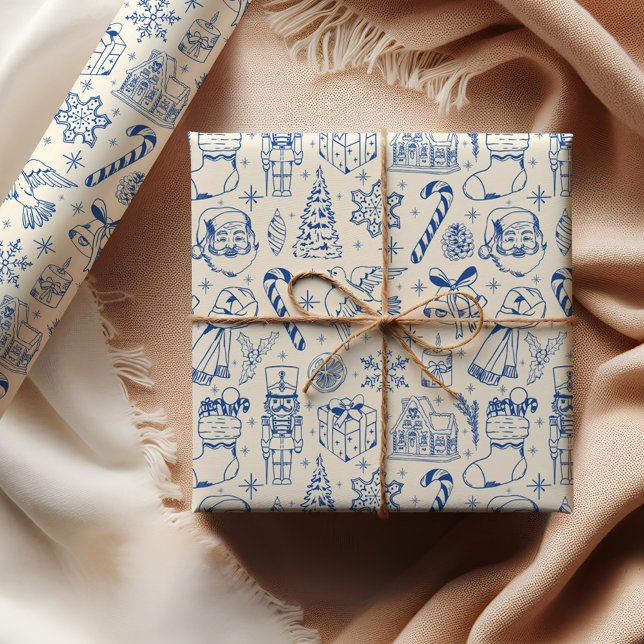 Presente Papel de mola de Natal de doodle azul (Criador carregado)