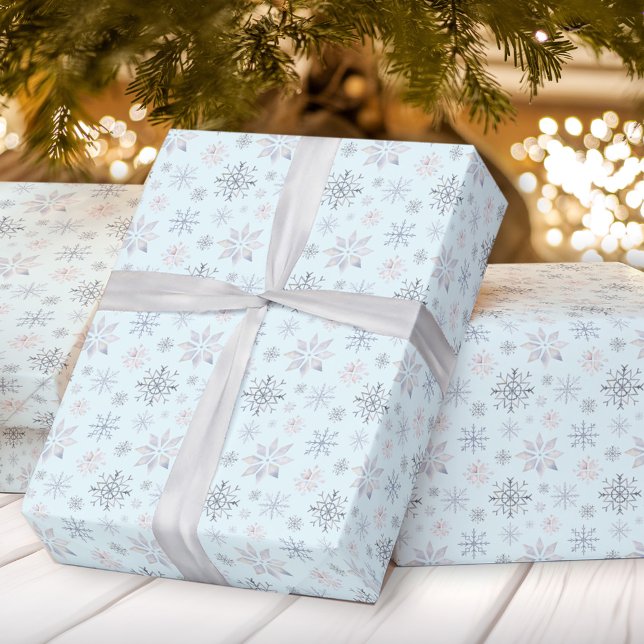 Presente Papel de mola de Natal em flocos de neve de invern (Winter Snowflakes Christmas Wrapping Paper)