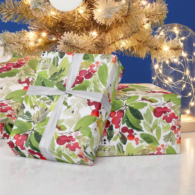 Presente Papel de mola de Natal - Holly Berry (Feriados)