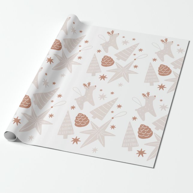 Presente Papel de Mola de Natal Ilustrado e Branco Castanho (Desenrolado)