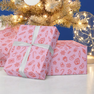 Presente Papel de mola para o Natal desenhado à mão, rosa e