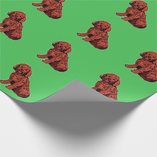 Presente Papel de Mola Verde Padrão do Brown Labradoodle (Ponta)