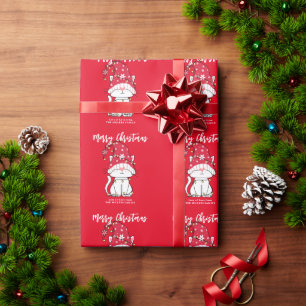 Presente Papel de Mola Vermelha para gatos de Natal bonito