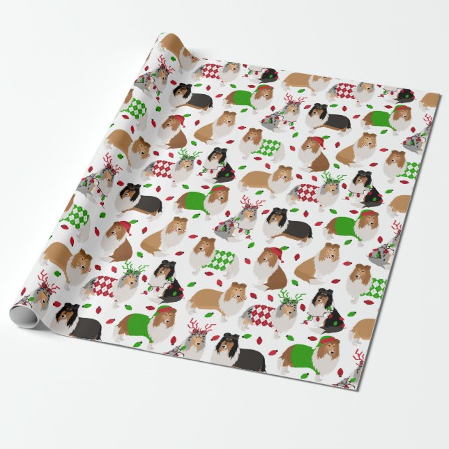 Presente Papel de moldagem Collie de Natal (Desenrolado)