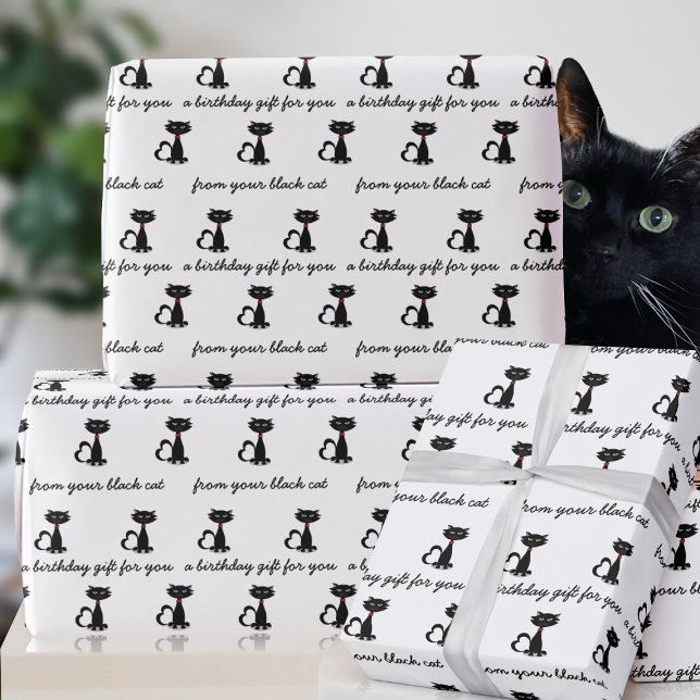 Presente Papel de moldagem de aniversário para gatos person (Purrfect wrapping paper for your black cat. Just add your birthday greeting)