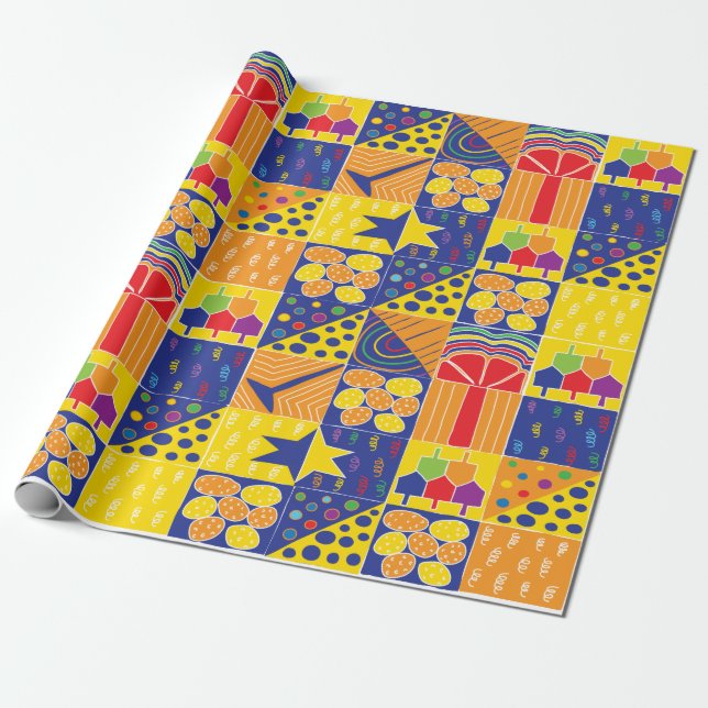 Presente Papel de Moldagem de Chanucá "Quadrados de Chanucá (Desenrolado)