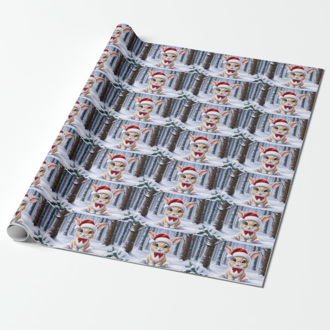 Presente Papel de moldagem de coelhinho Santa Hat (Desenrolado)