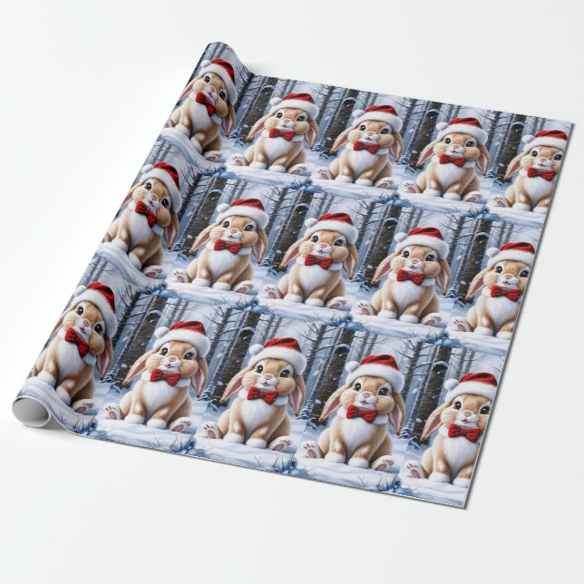 Presente Papel de moldagem de coelhinho Santa Hat (Desenrolado)