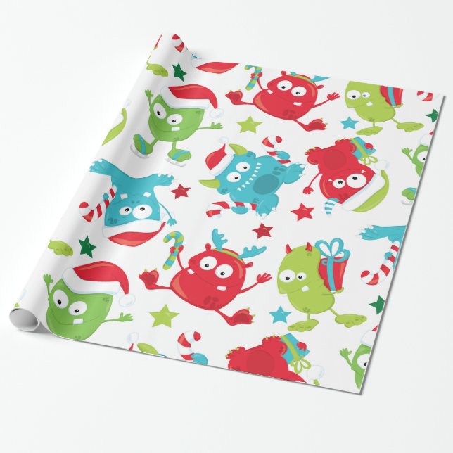 Presente Papel de moldagem de férias dos monstros de Natal (Desenrolado)