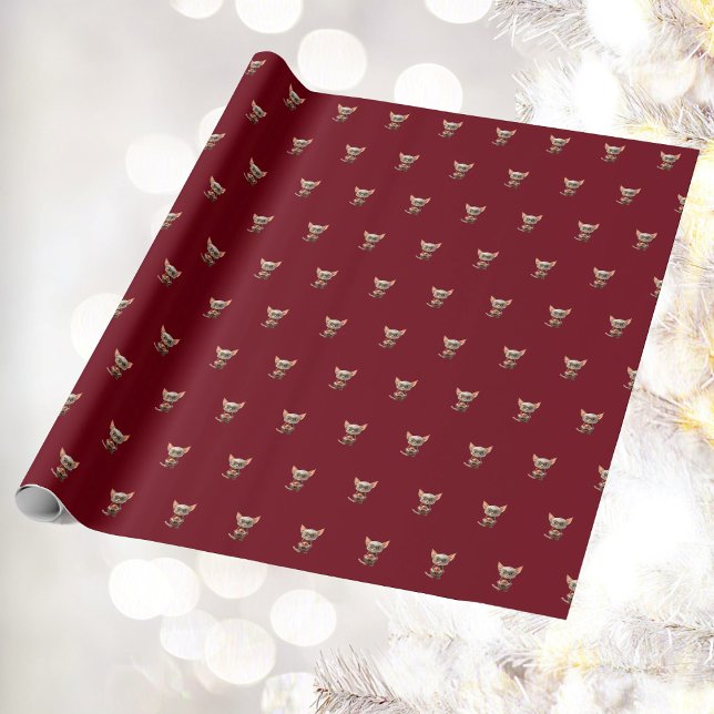 Presente Papel de Moldagem de Gato de Natal com Mão Vermelh (Criador carregado)