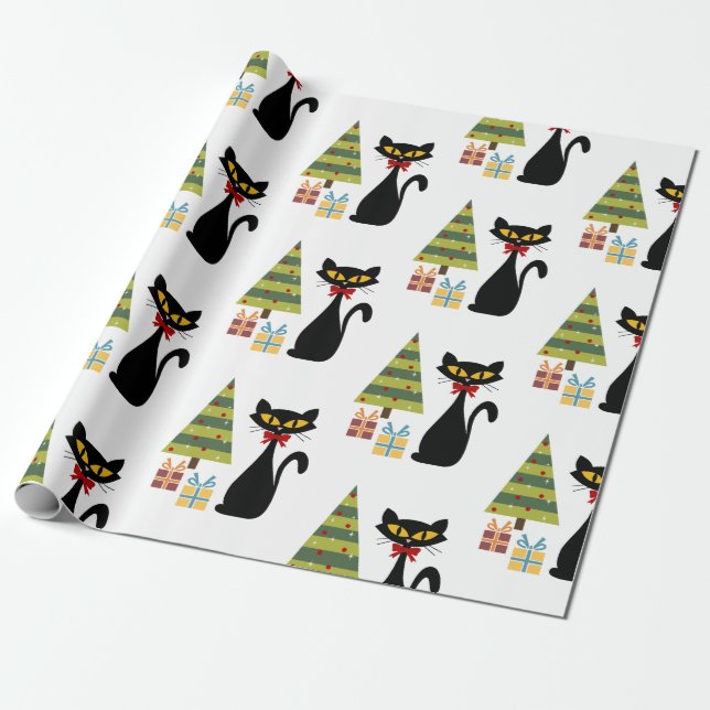 Presente Papel de moldagem de gato de Natal de Meio século (Desenrolado)