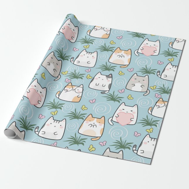 Presente Papel de moldagem de gato - Gatos de desenho em az (Desenrolado)