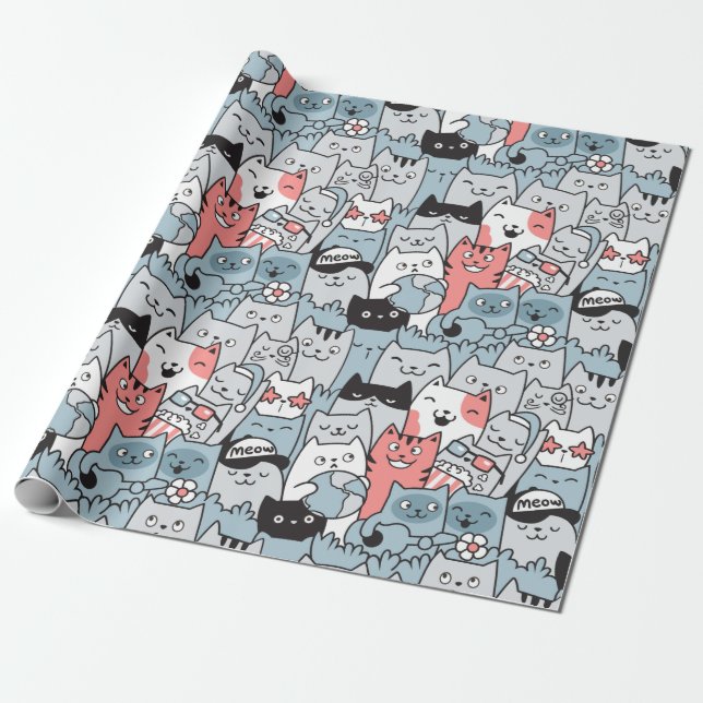 Presente Papel de moldagem de gatos adoráveis (Desenrolado)