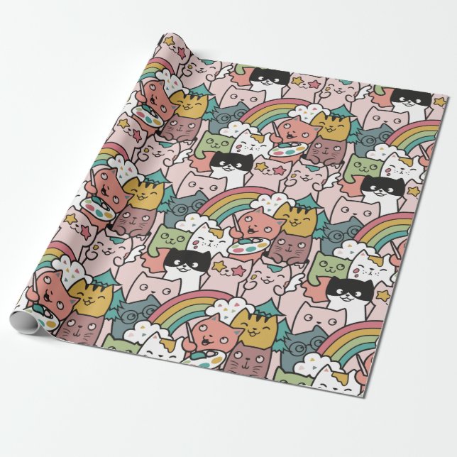 Presente Papel de moldagem de gatos adoráveis (Desenrolado)