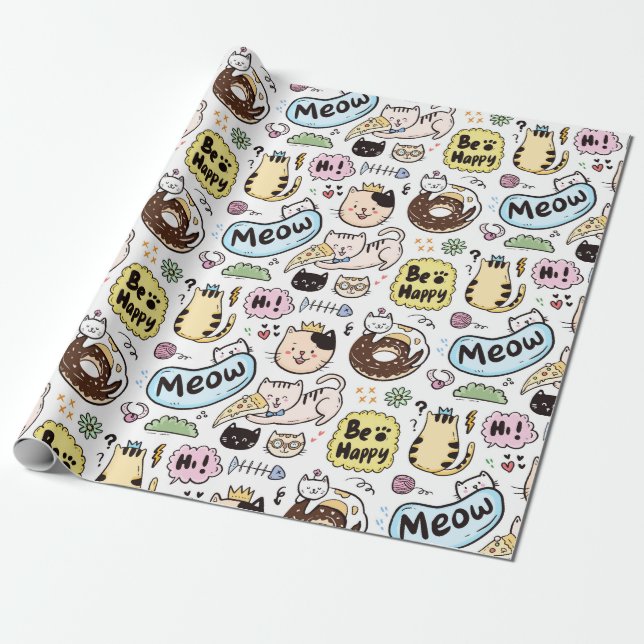 Presente Papel de moldagem de gatos adoráveis (Desenrolado)