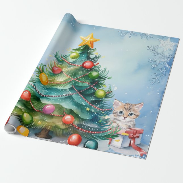 Presente Papel de moldagem de Natal com gatos jogando (Desenrolado)