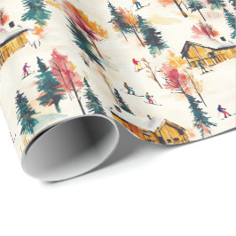 Presente Papel De Moldagem De Natal Com Loja De Esqui Color