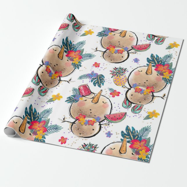 Presente Papel de moldagem de Natal de Férias Tropicais (Desenrolado)