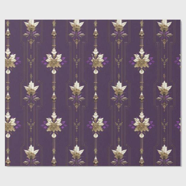 Presente Papel de moldagem de Natal Dourado e roxo (Aberto)