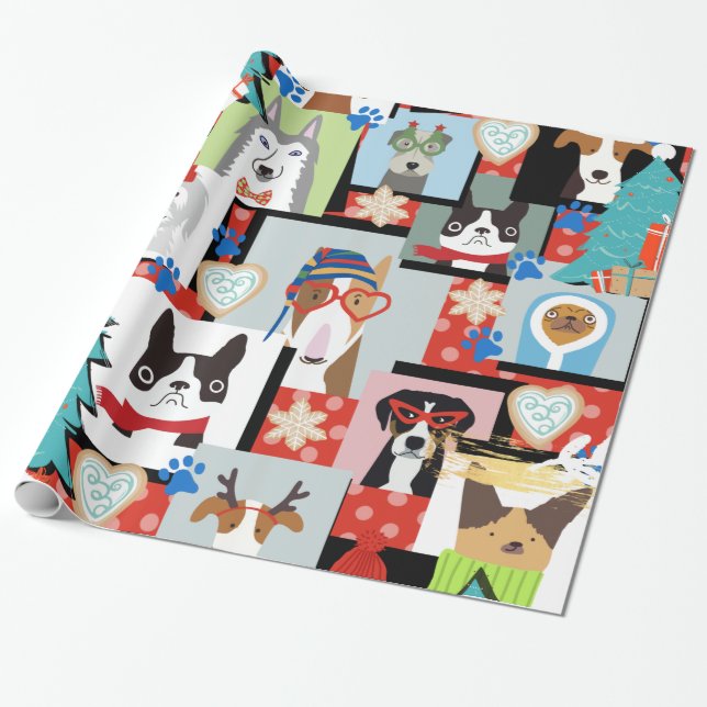 Presente Papel de Moldagem de Natal para Cães Modernos (Desenrolado)