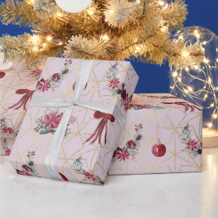 Presente Papel de moldagem de Natal vermelho, rosa e Dourad
