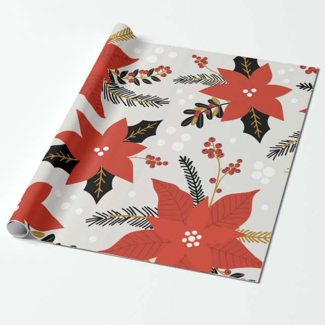 Presente Papel De Moldagem De Poinsettias De Férias (Desenrolado)