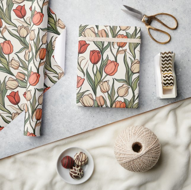 Presente Papel de moldagem de tulipas tropicais minimalista (Artesanato)
