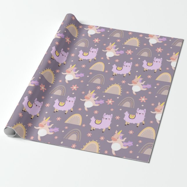 Presente Papel De Moldagem De Unicórnios E Llamas (Desenrolado)