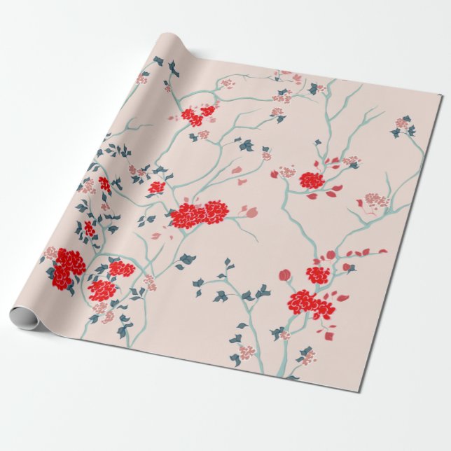Presente Papel de Moldagem Floral Vermelho (Desenrolado)
