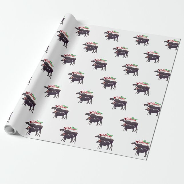 Presente Papel de molhação de Natal de alce e vitelo (Desenrolado)