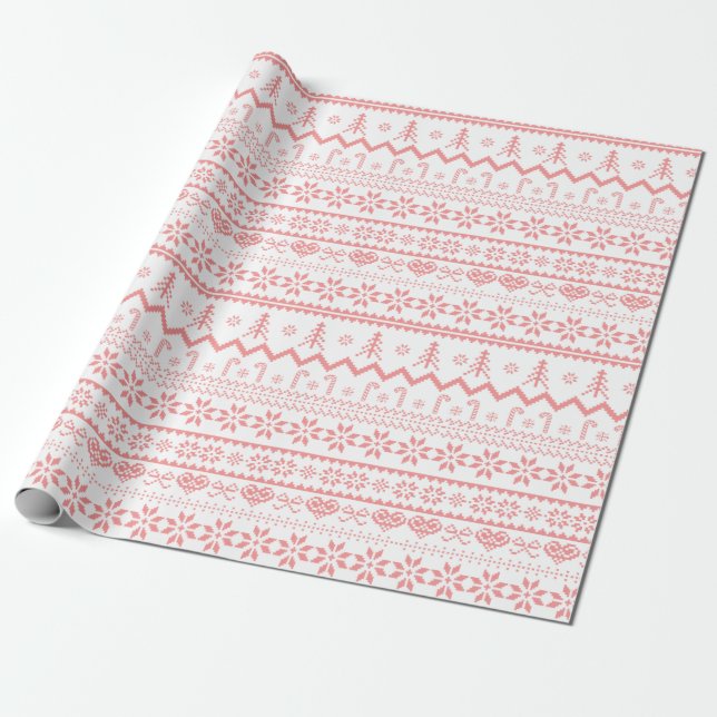 Presente Papel de molhador de Knit Rosa Padrão de Natal (Desenrolado)