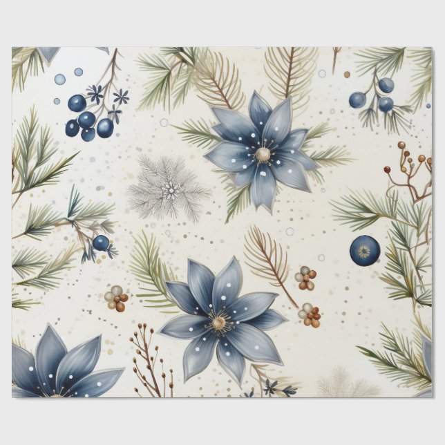 Presente Papel de Natal Azul & Dourado Elegante (Aberto)
