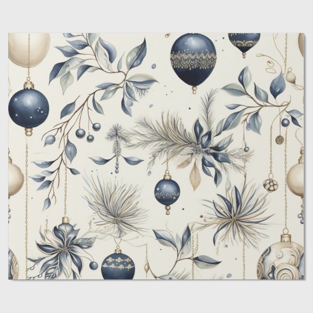 Presente Papel de Natal Azul e Dourado Elegante (Aberto)