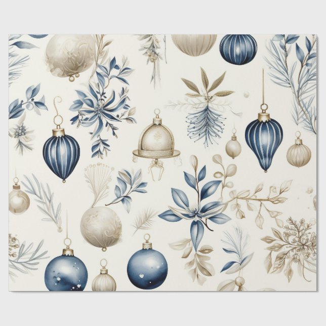 Presente Papel de Natal Azul e Dourado Elegante (Aberto)