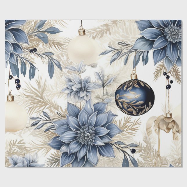 Presente Papel de Natal Azul e Dourado Elegante (Aberto)