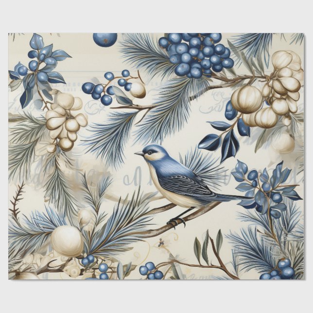 Presente Papel de Natal Azul e Dourado Elegante (Aberto)