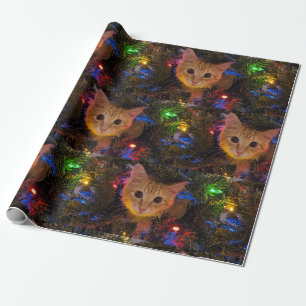Presente Papel de Natal do Gatinho Laranja
