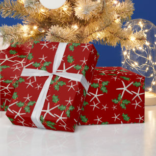 Presente Papel de Natal Estrela-do-Mar Tropical e Azevinho