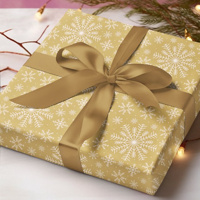 Presente Papel de Natal Floco de Neve Dourado Inverno (Criador carregado)