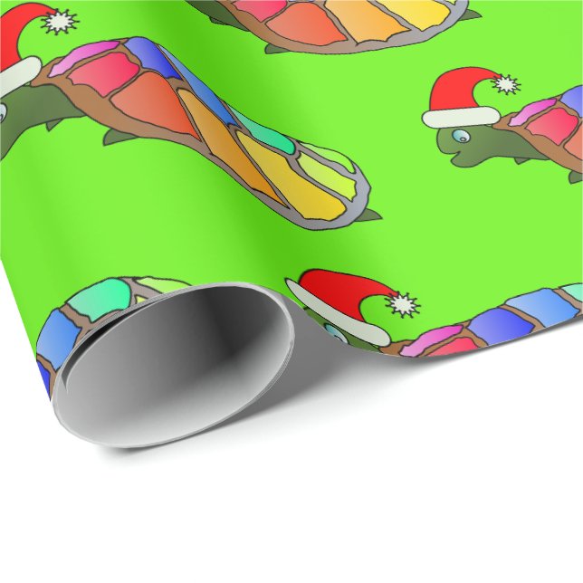 Presente Papel de Natal - Padrão de Tartaruga de Papais noe (Ponta do rolo)