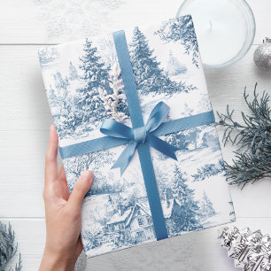Presente Papel de Natal Toile Florestal Azul Férias